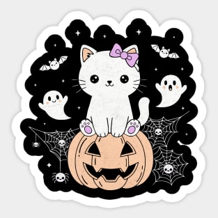 Kawaii Halloween Kitty – Pumpkin Perch & Ghostly Pals Sticker